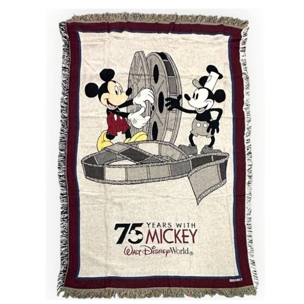 Walt Disney 75 Years With Mickey Mouse Woven Tapestry Throw 46x67 NWT